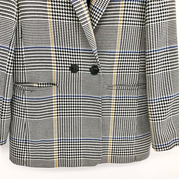 ANINE BING Madeleine Black White Yellow Houndstooth Double Breasted Blazer - Picture 4 of 13